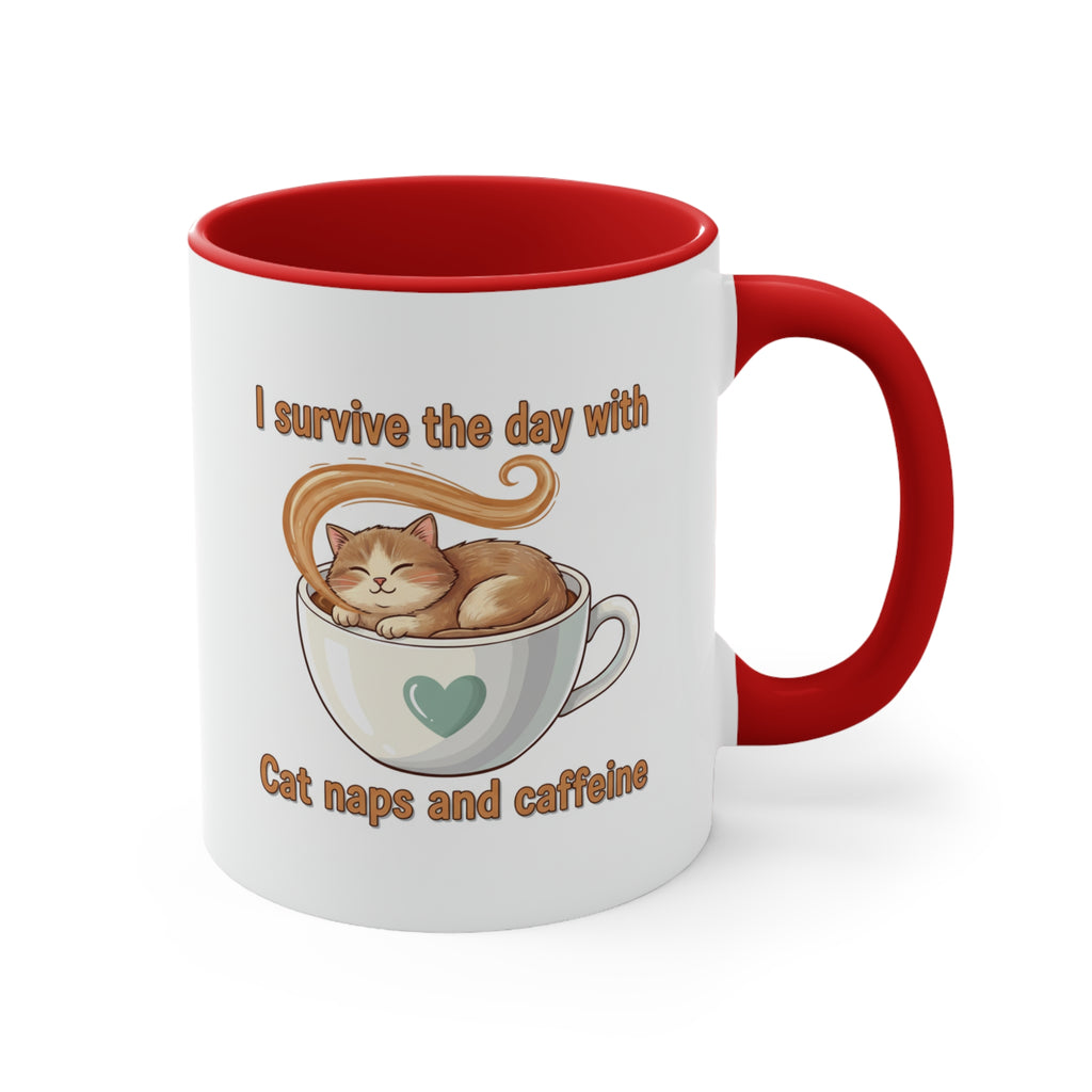 Cute Cat Coffee Accent Mug – "I Survived Cat Mom Life" Pink Interior