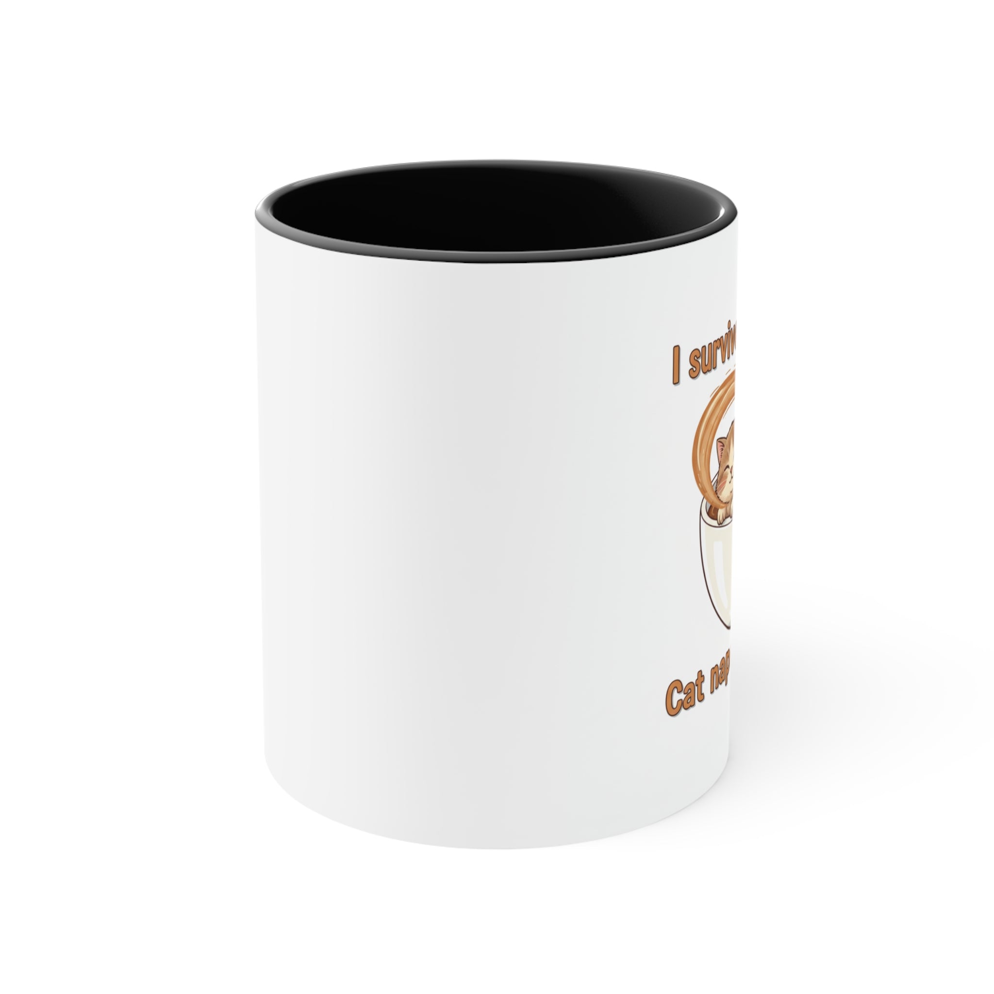 Cute Cat Coffee Accent Mug – "I Survived Cat Mom Life" Pink Interior