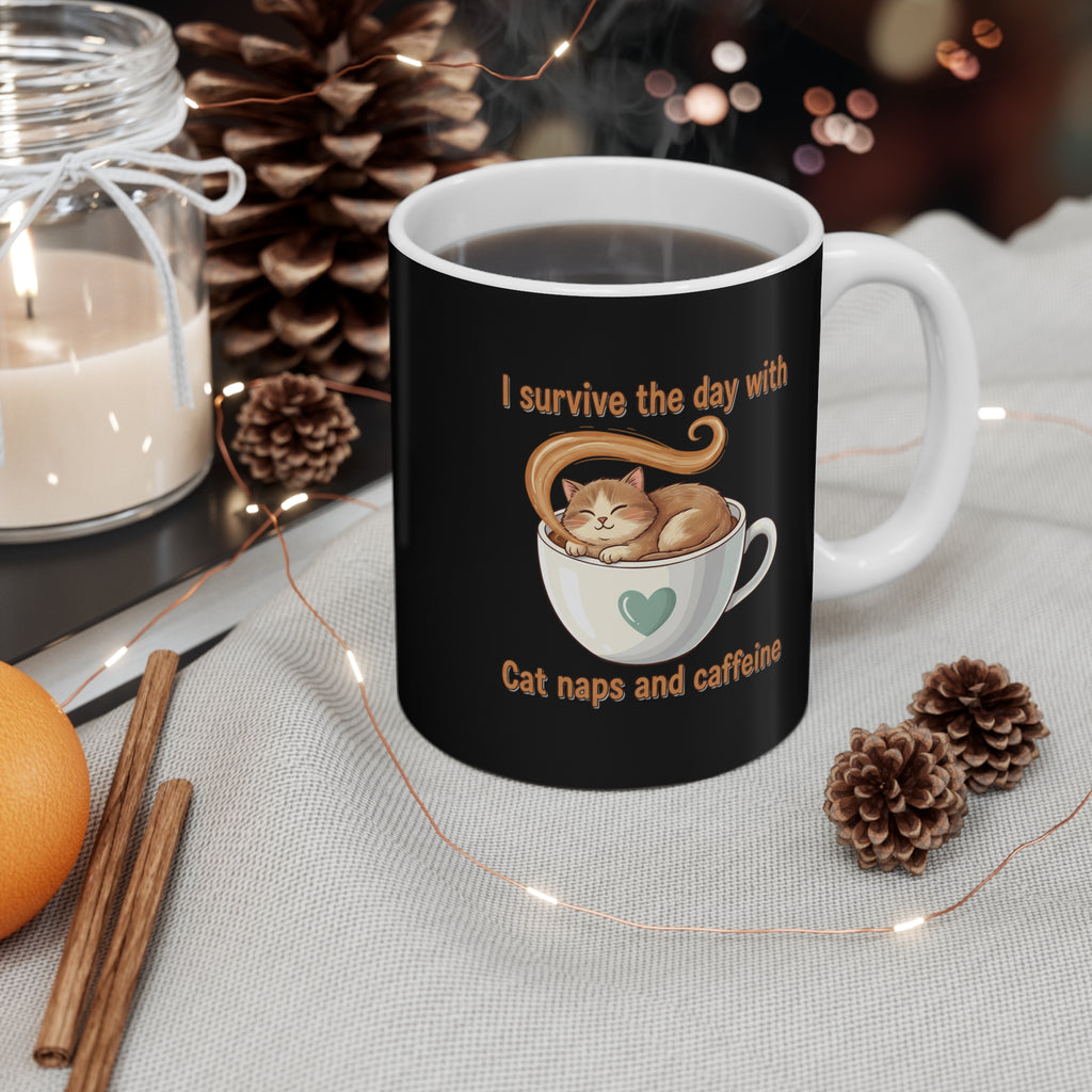 Copy of Copy of Coffee Cat Mug — "I Survive the Day With Cat Naps and Caffeine" 11oz