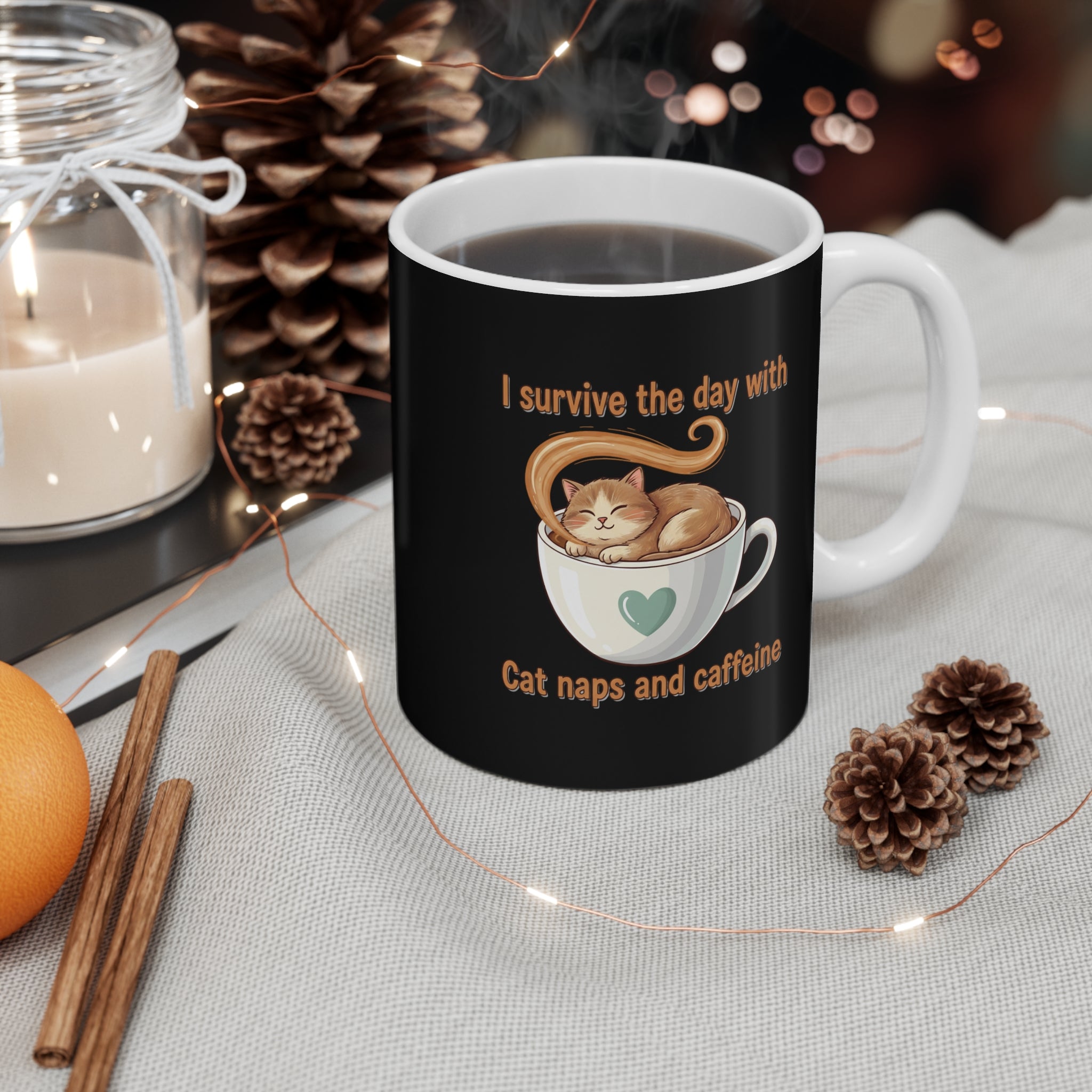 Copy of Copy of Coffee Cat Mug — "I Survive the Day With Cat Naps and Caffeine" 11oz
