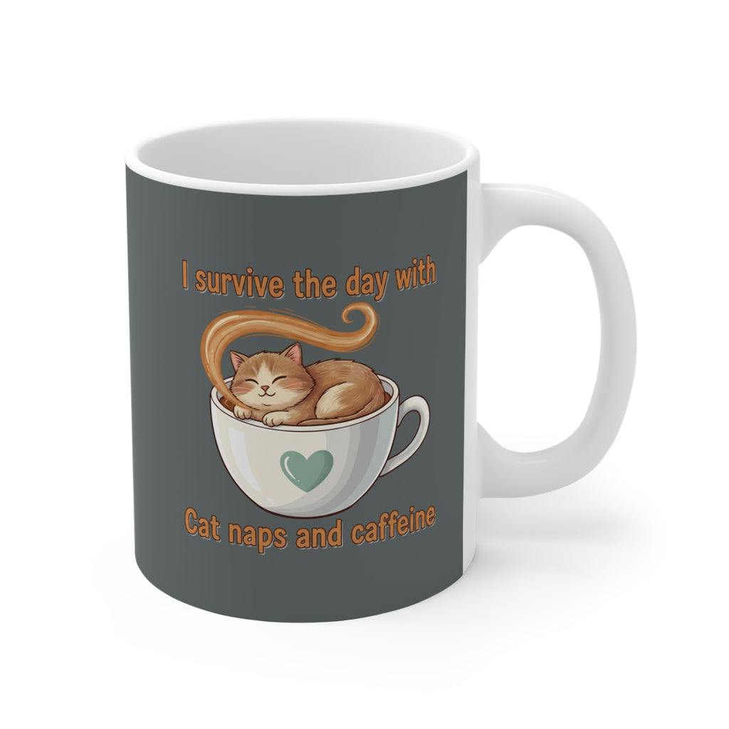Copy of Coffee Cat Mug — "I Survive the Day With Cat Naps and Caffeine" 11oz