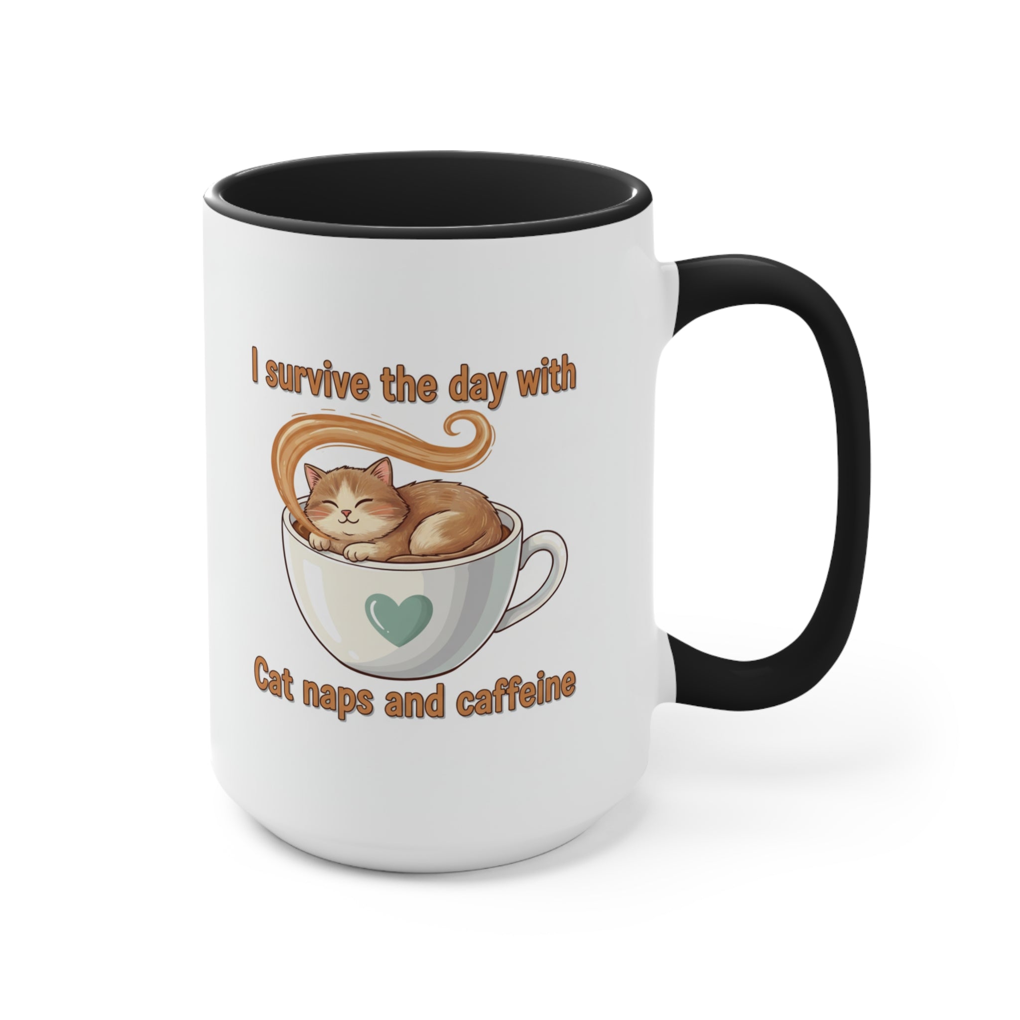 Cute Cat Coffee Accent Mug – "I Survived Cat Mom Life" Pink Interior