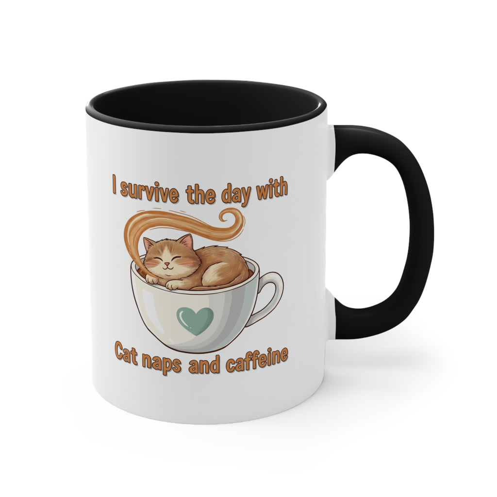 Cute Cat Coffee Accent Mug – "I Survived Cat Mom Life" Pink Interior