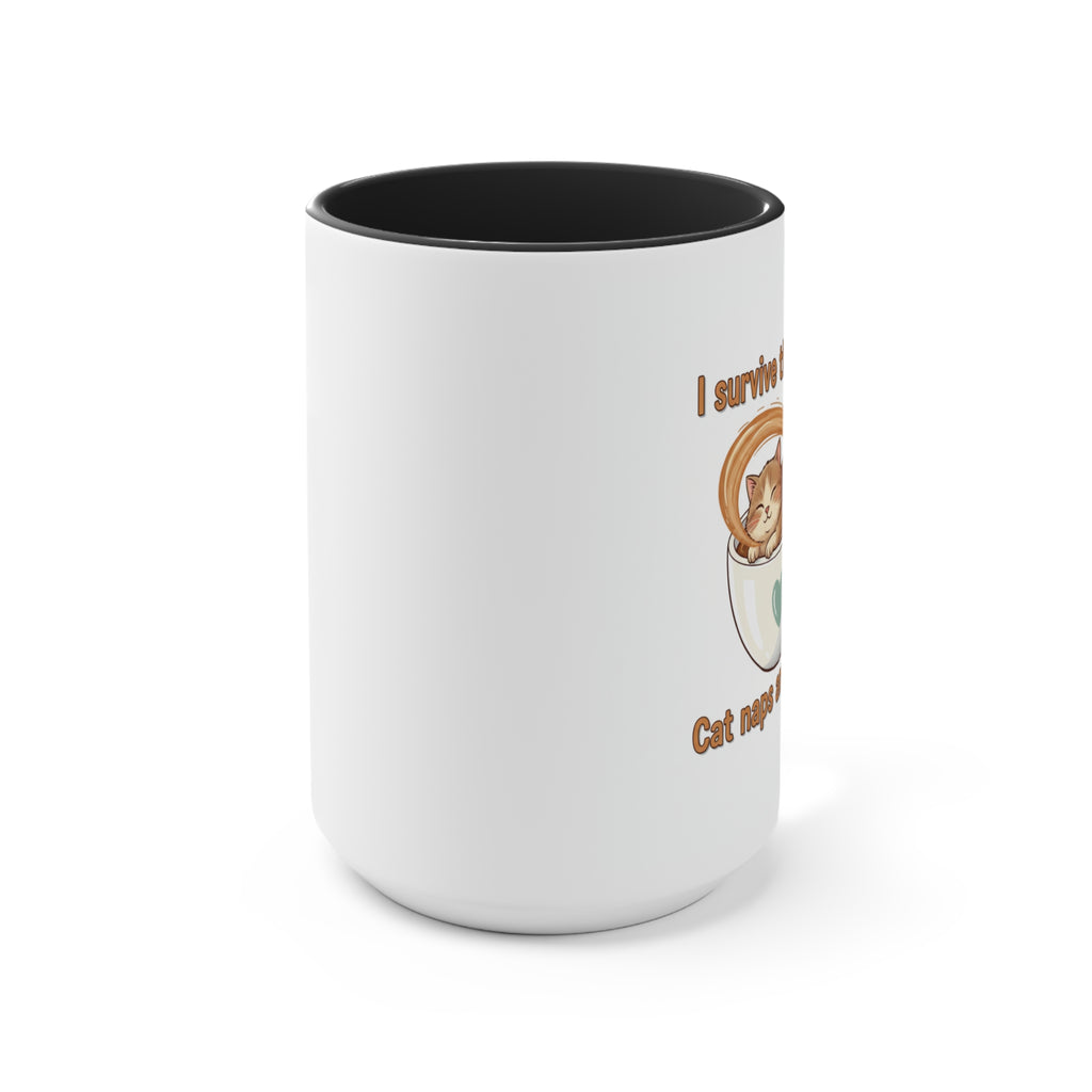 Cute Cat Coffee Accent Mug – "I Survived Cat Mom Life" Pink Interior