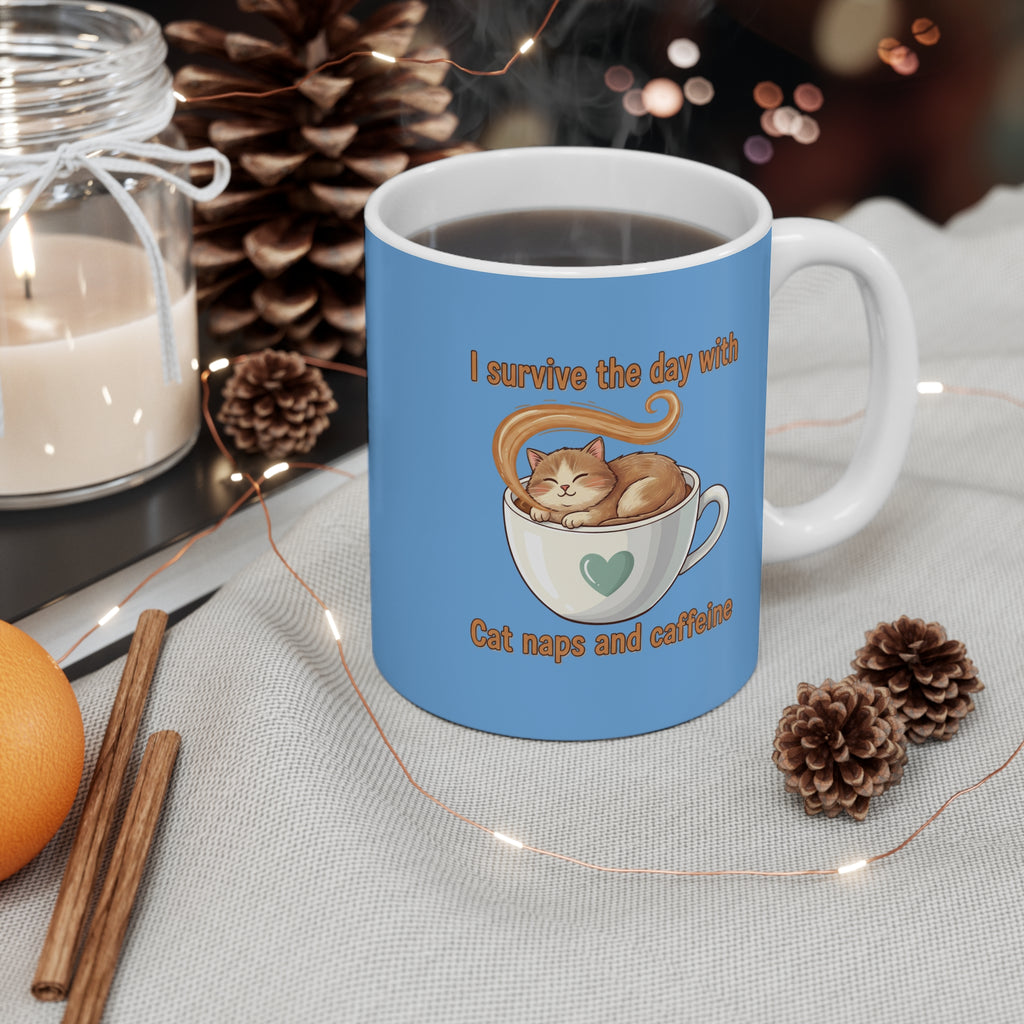 Copy of Copy of Copy of Coffee Cat Mug — "I Survive the Day With Cat Naps and Caffeine" 11oz