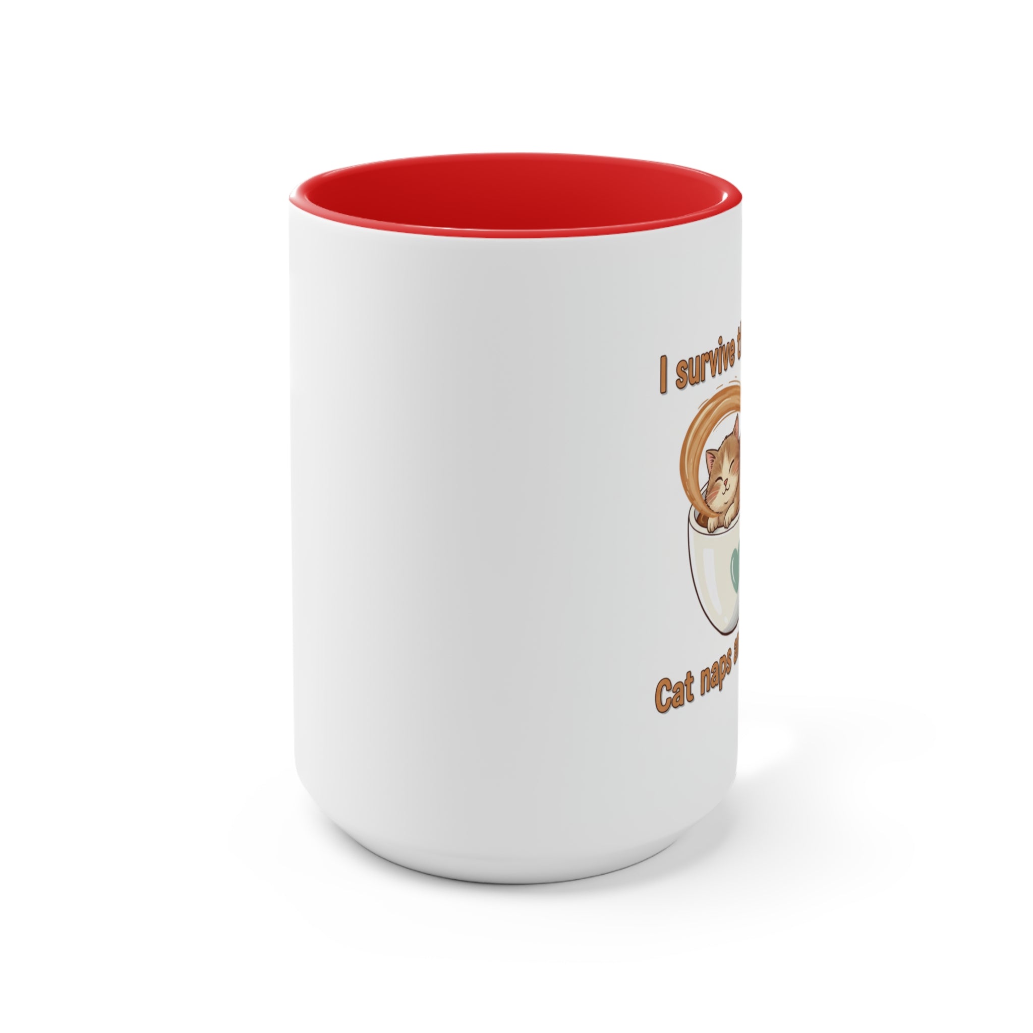 Cute Cat Coffee Accent Mug – "I Survived Cat Mom Life" Pink Interior