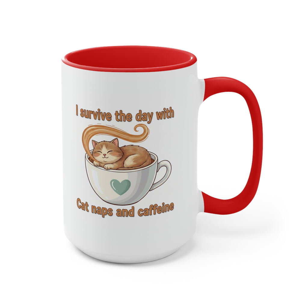 Cute Cat Coffee Accent Mug – "I Survived Cat Mom Life" Pink Interior