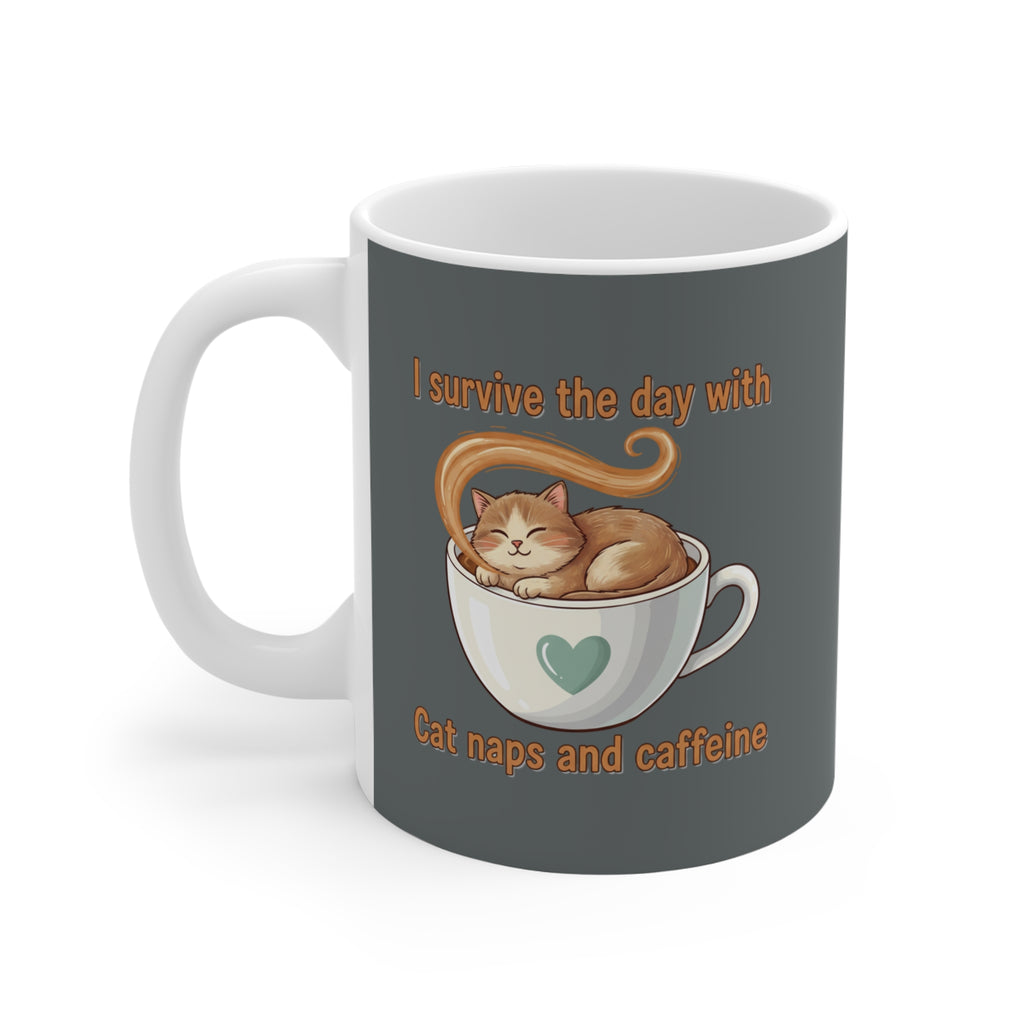 Copy of Coffee Cat Mug — "I Survive the Day With Cat Naps and Caffeine" 11oz